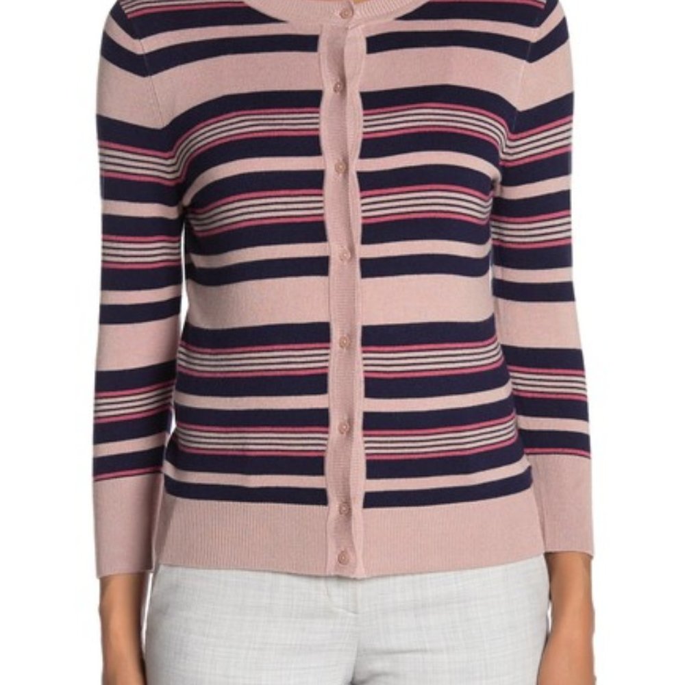Halogen Striped Crew Neck Cardigan - Picture 3 of 6